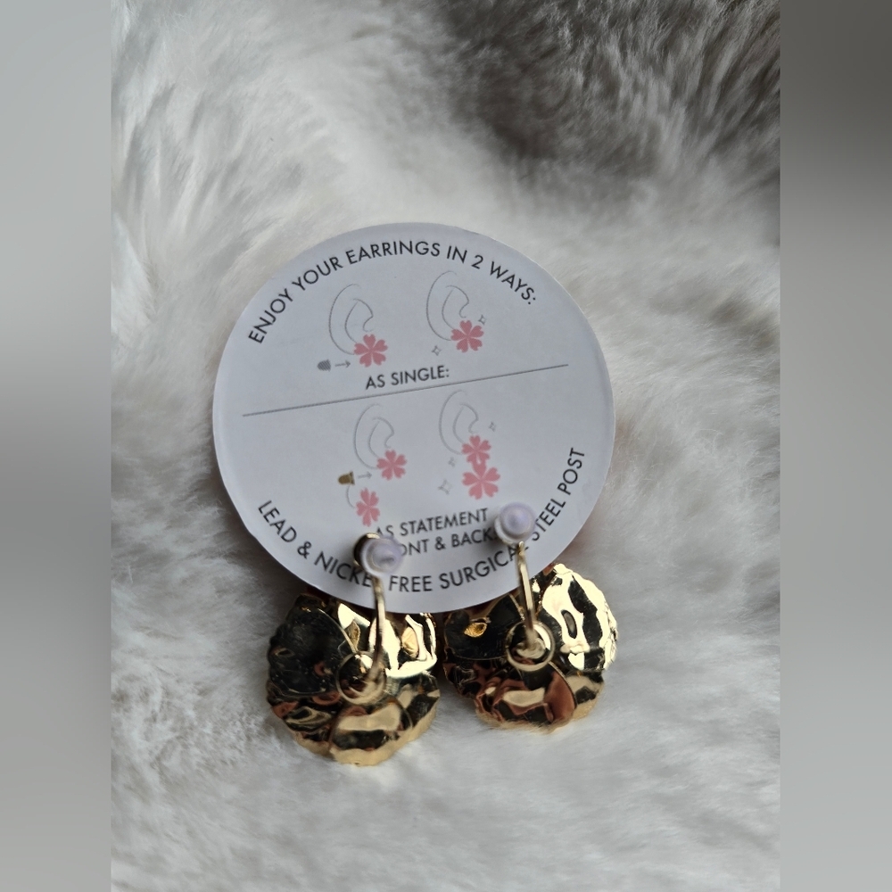 NWOT! Serefina X Anthropologie,  Poppy Front & Back Earrings, Gold/Black - Picture 5 of 5